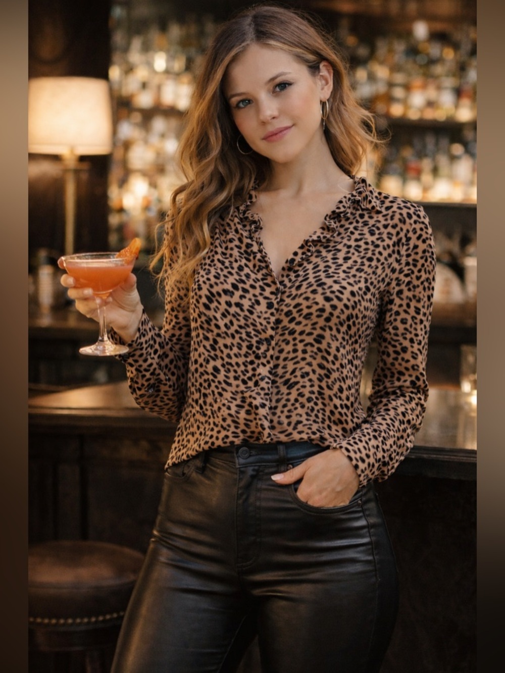 Billabong Leopard Print Cropped Blouse Medium Mobwife Y2K Animal Print Top